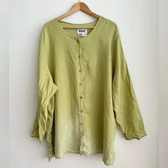 FLAX Linen Green Ombre Dip Dye Button Down Top Size 3G US 24-26 Lagenlook - Picture 1 of 7